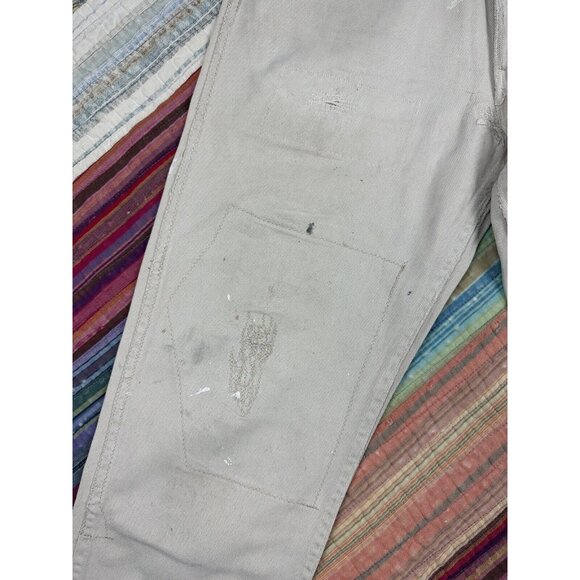 Vtg 50s Levis Sta-Prest Cotton Jeans 30x26 Talon Zip Heavy Repairs Distressed - Picture 2 of 16